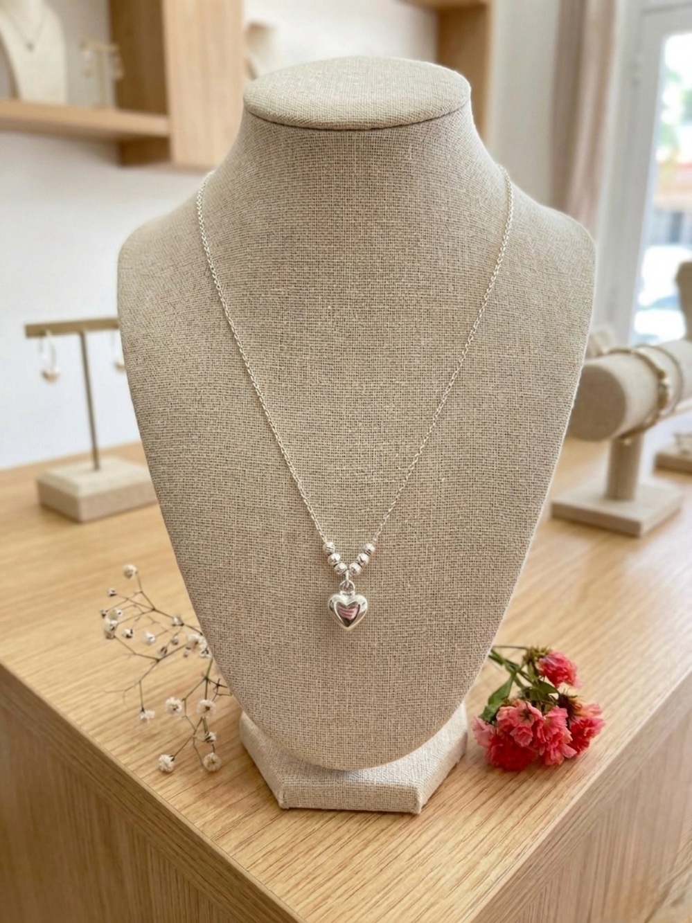 Sterling Silver Heart Pendant Necklace - Silver